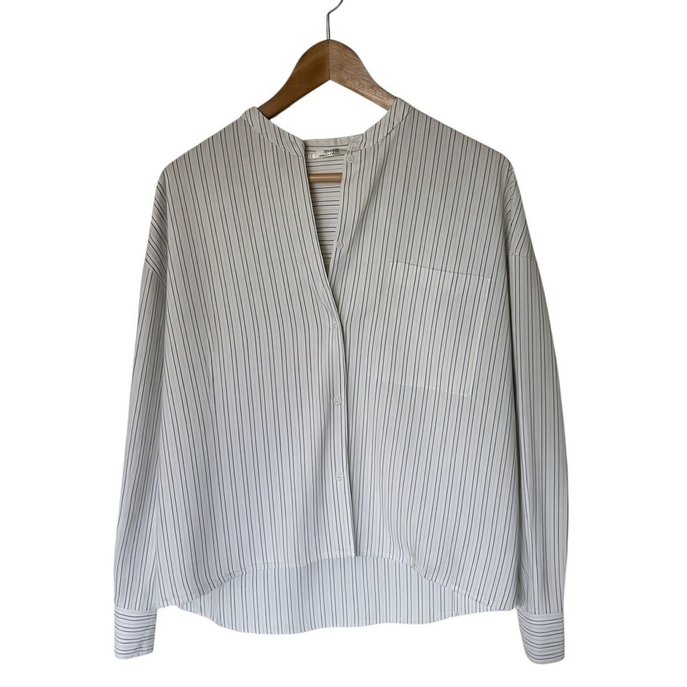 Zara Home Striped Button Down Shirt Womens S/M White Exc. Band Collar Cotton